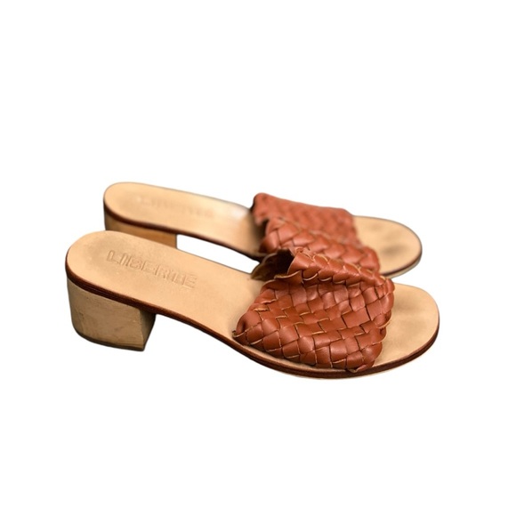LIBERTÉ Santorini Leather Woven Cognac Mules Heeled Open Toe Sandals - Picture 6 of 14